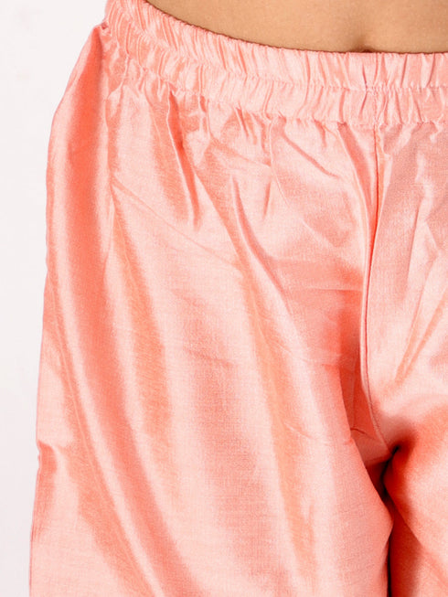 Vastramay Girls' Pink Viscose Kurta Pant Set